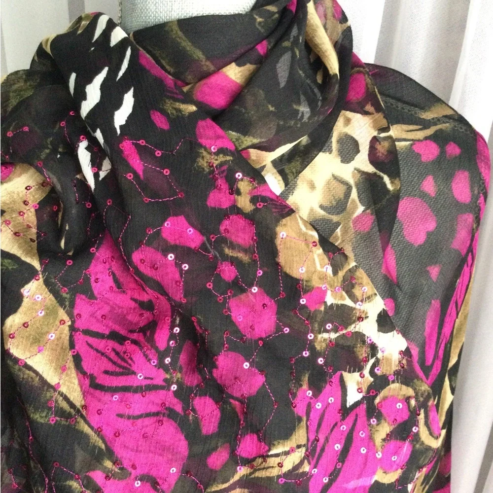 Massimo Fuchsia and Black scarf, coverup sequin large rectangle.